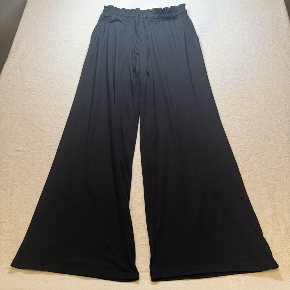Women's Joe B By Joe Benbasset Black Drawstring Wide-Leg Lounge Pants Sz Large